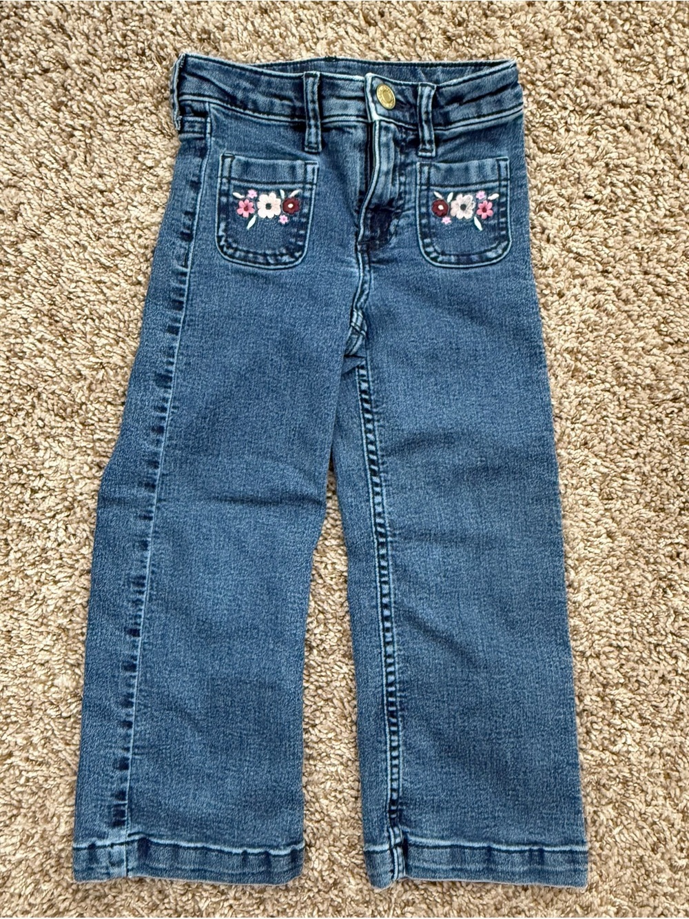 H&M Blue Girls' Flare Jeans with Floral Pocket Embroidery